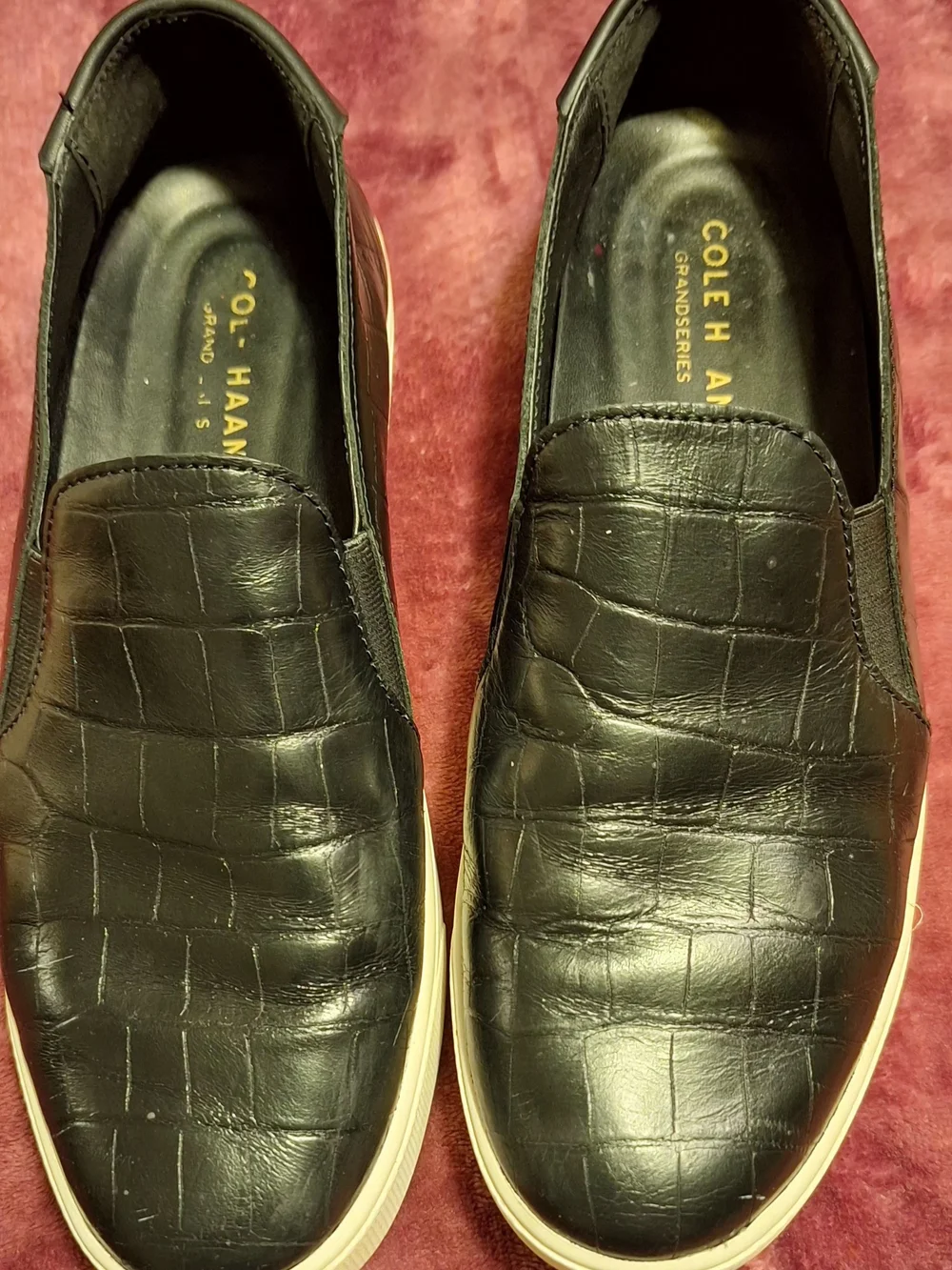 Cole Haan Black Croc-Embossed Slip-On Sneakers with Cream Sole